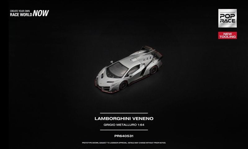  Mô hình xe Lamborghini Veneno - Grigio Metalluro tỉ lệ 1:64 Pop Race PR640531 