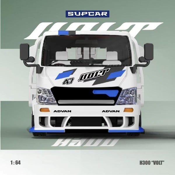  Mô hình xe tải thớt cứu hộ H300 Flatbed Trailer – Original Design ADVAN “VOLT” Blue and White Livery Die-Cast Car Model tỉ lệ 1:64 ModernArt SC647237 
