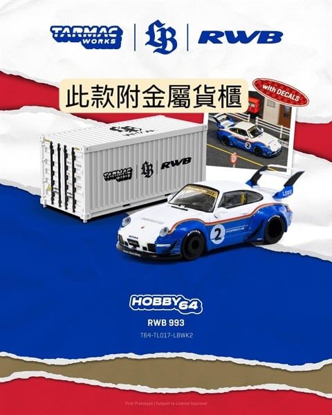  Mô hình xe RWB 993, Liberty Walk tỉ lệ 1:64 Tarmac T64-TL017-LBWK2 