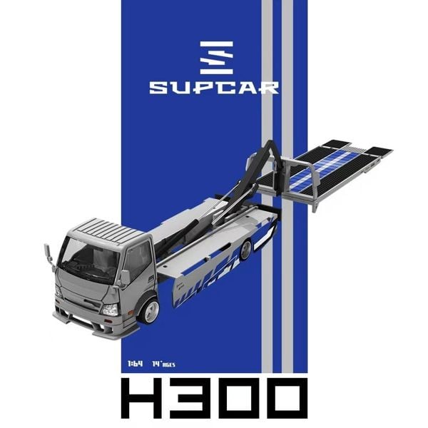  Mô hình xe H300 Flatbed Transport Trailer - Silver-Blue Stripe tỉ lệ 1:64 SUPCAR SC647238 