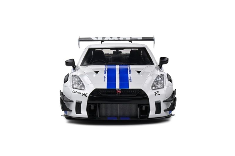  Mô hình xe ô tô Nissan GT-R (R35) LBWK Liberty Walk Body Kit 2.0 White & Blue Stripes 2024 tỉ lệ 1:18 Solido model S1805816 