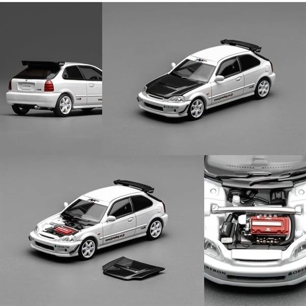  Mô hình xe ô tô Honda Civic TYPE R (EK9) J's Racing Livery White tỉ lệ 1:64 Motorhelix M65029 