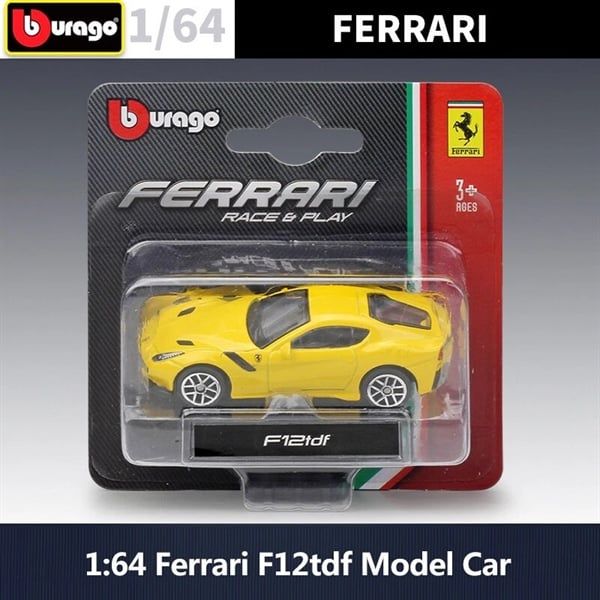  Mô hình xe Ferrari F12 TDF yellow bản card Race&play DRIVE tỉ lệ 1:64 Bburago 18-56000 