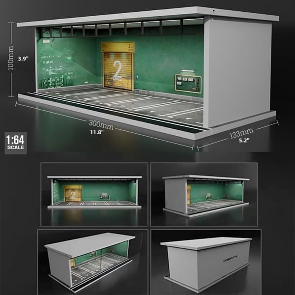  Hộp trưng bày mô phỏng dirorama garage American-style garage Lighting Assembly Scene tỉ lệ 1:64 M-cool MoreArt MO914084 