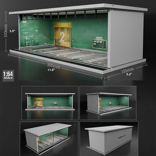  Hộp trưng bày mô phỏng dirorama garage American-style garage Lighting Assembly Scene tỉ lệ 1:64 M-cool MoreArt MO914084 