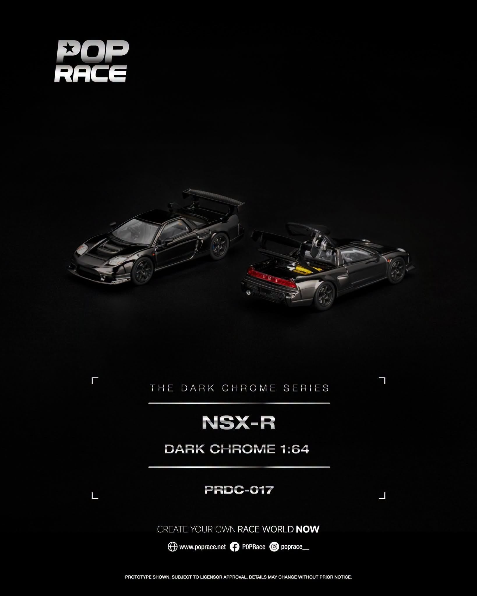  Mô hình xe NSX-R Dark Chrome tỉ lệ 1:64 Pop Race PRDC017 