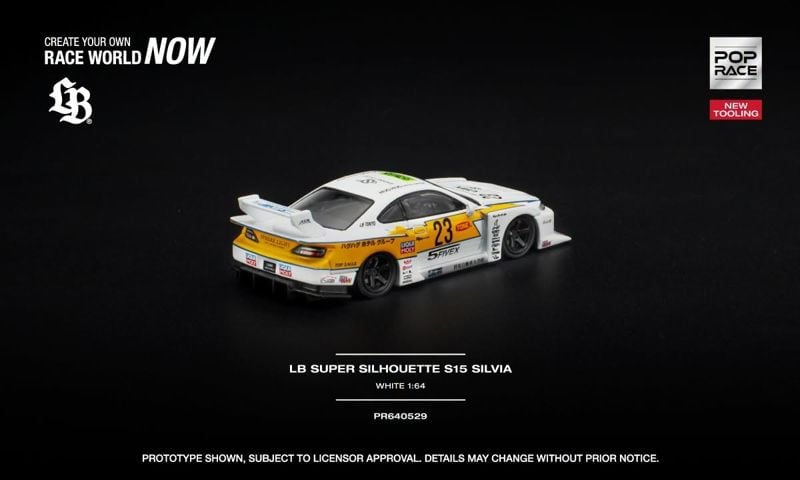  Mô hình xe Nissan LB Super Silhouette S15 Silvia White New Tooling tỉ lệ 1:64 Pop Race PR640529 