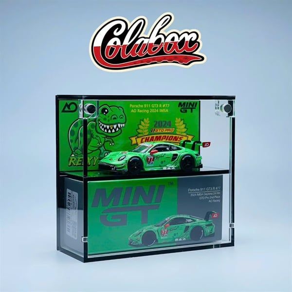  Hộp trưng bày mica cho xe Porsche 911 GT3 Rexy #77 AO racing 2024 IMSA Daytona 24 Hrs GTD MiniGT có khung ảnh tỉ lệ 1:64 Colabox 889 PKC 
