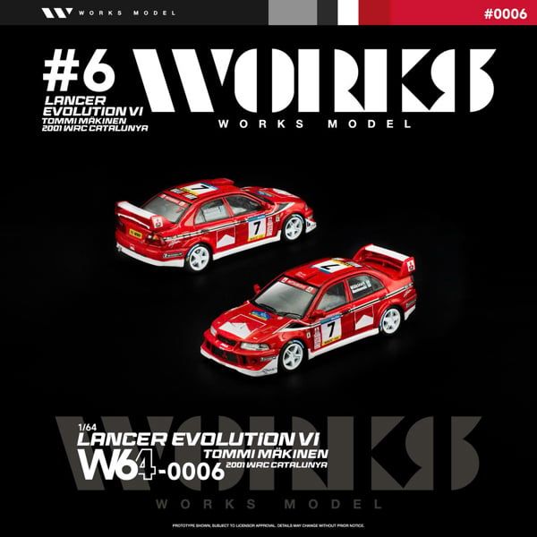  Mô hình xe Mitsubishi Lancer Evolution VI Tommi Makinen 2001 WRC Catalunya tỉ lệ 1:64 Works model W640006 