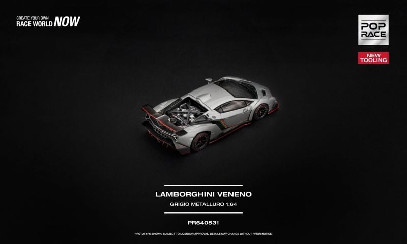  Mô hình xe Lamborghini Veneno - Grigio Metalluro tỉ lệ 1:64 Pop Race PR640531 
