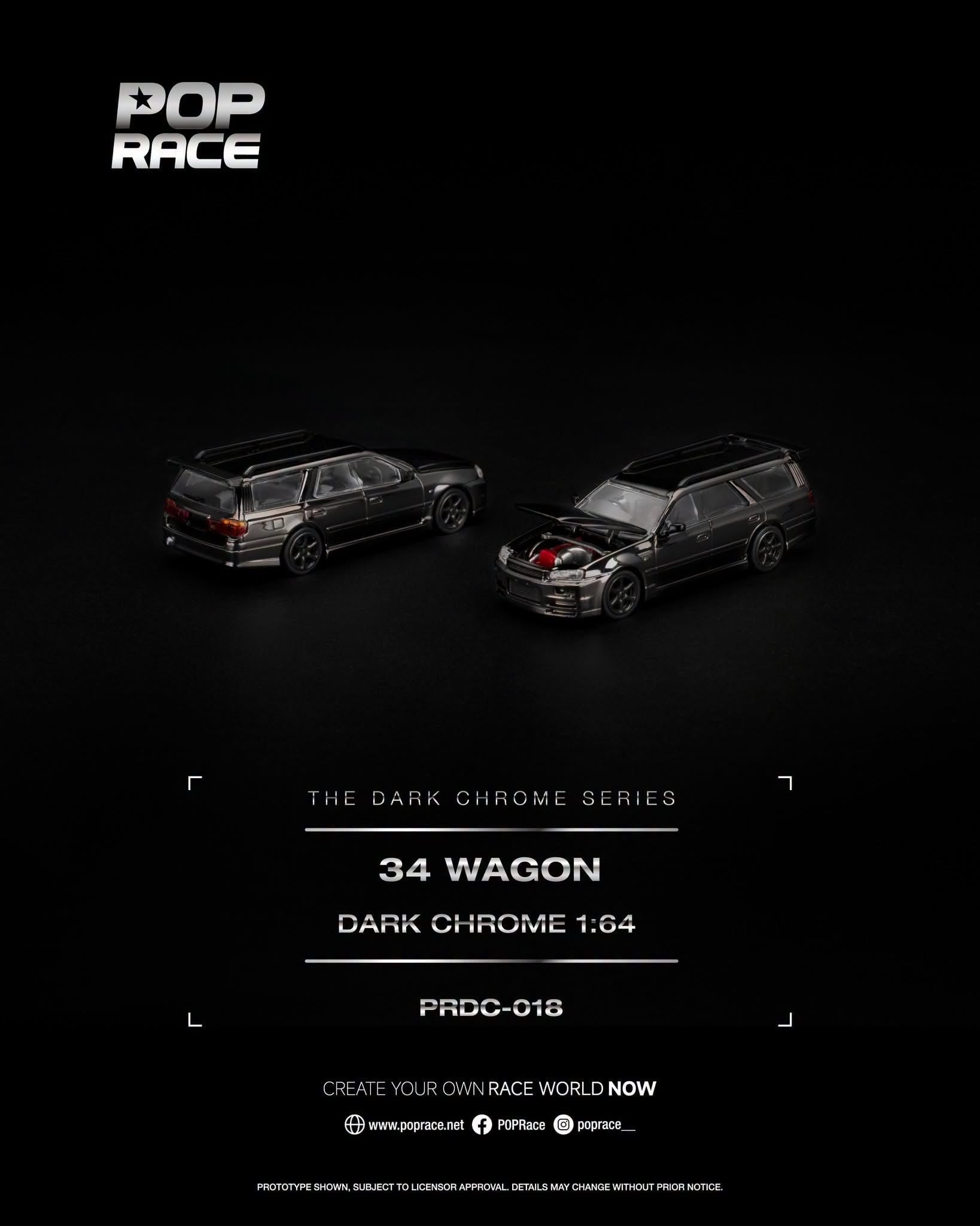  Mô hình xe R34 Wagon Dark Chrome tỉ lệ 1:64 Pop Race PRDC018 