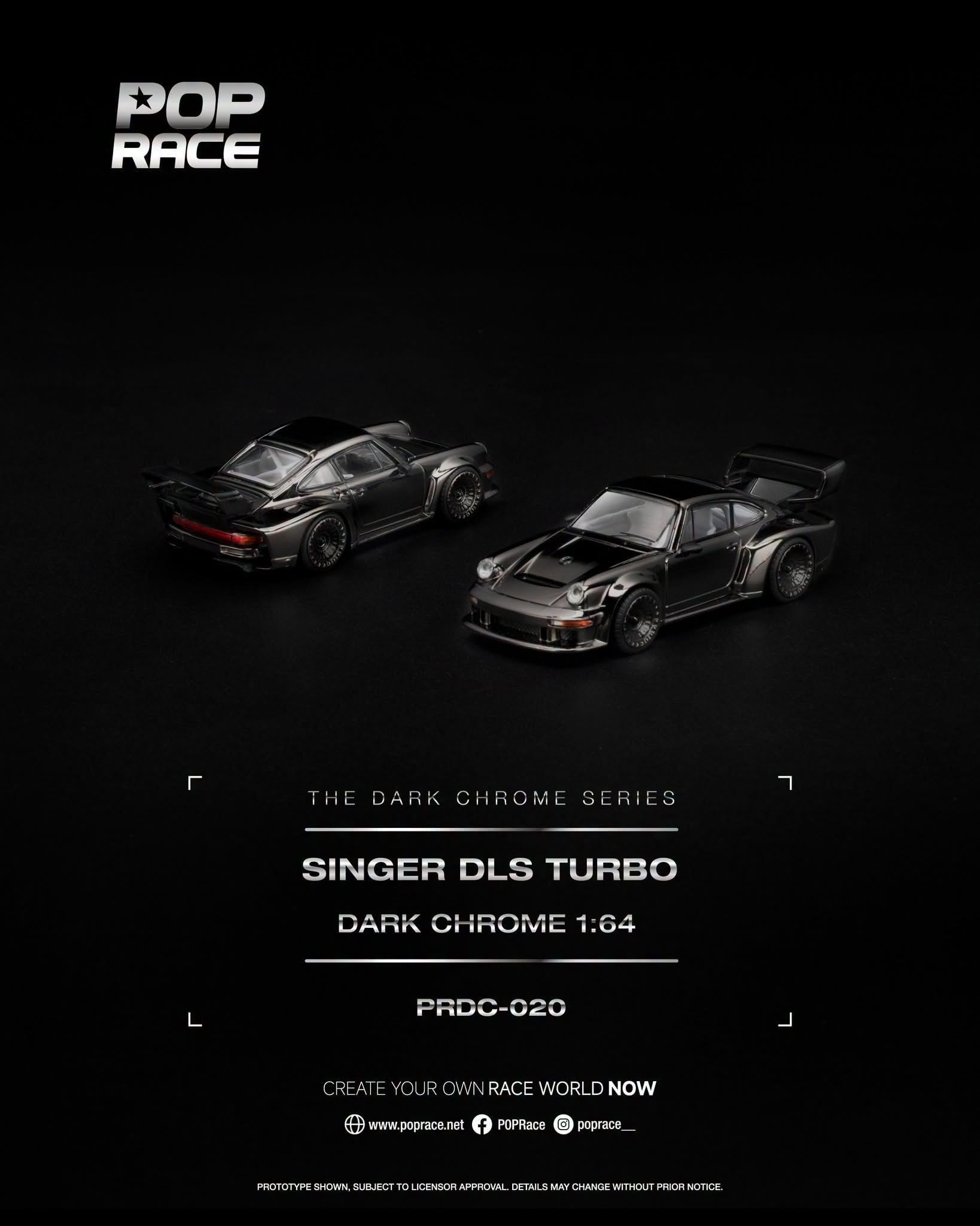  Mô hình xe Singer DLS Turbo Dark Chrome tỉ lệ 1:64 Pop Race PRDC020 