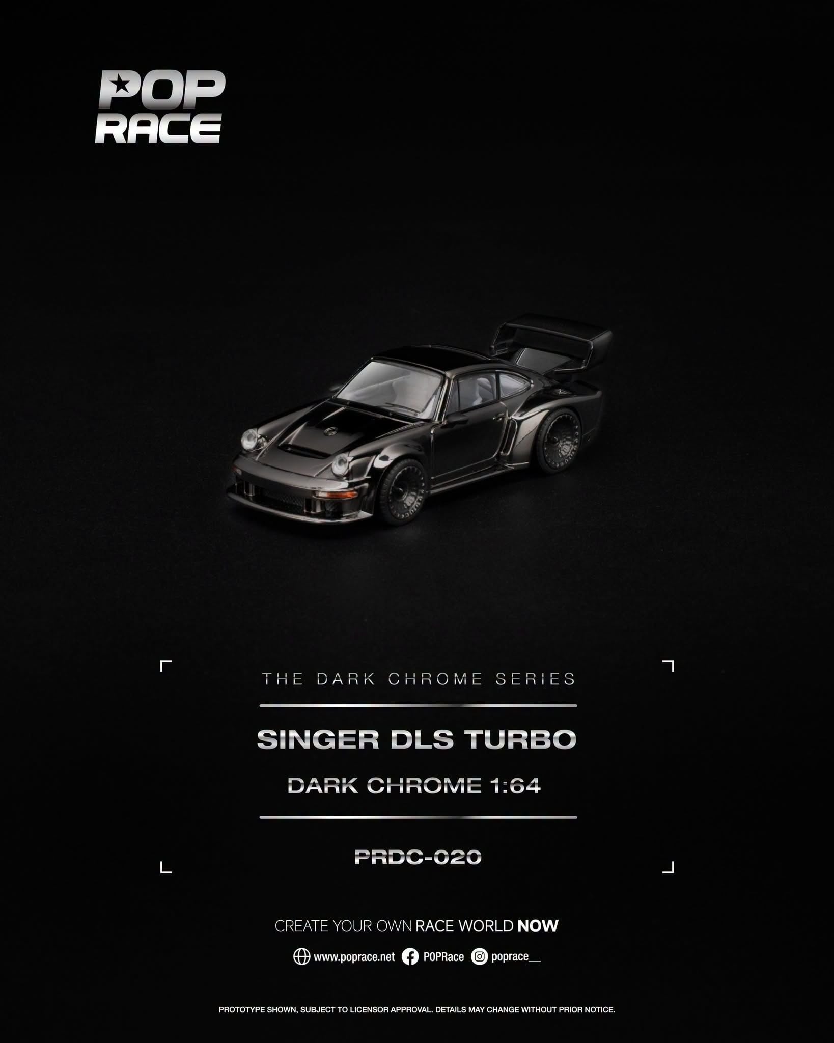  Mô hình xe Singer DLS Turbo Dark Chrome tỉ lệ 1:64 Pop Race PRDC020 