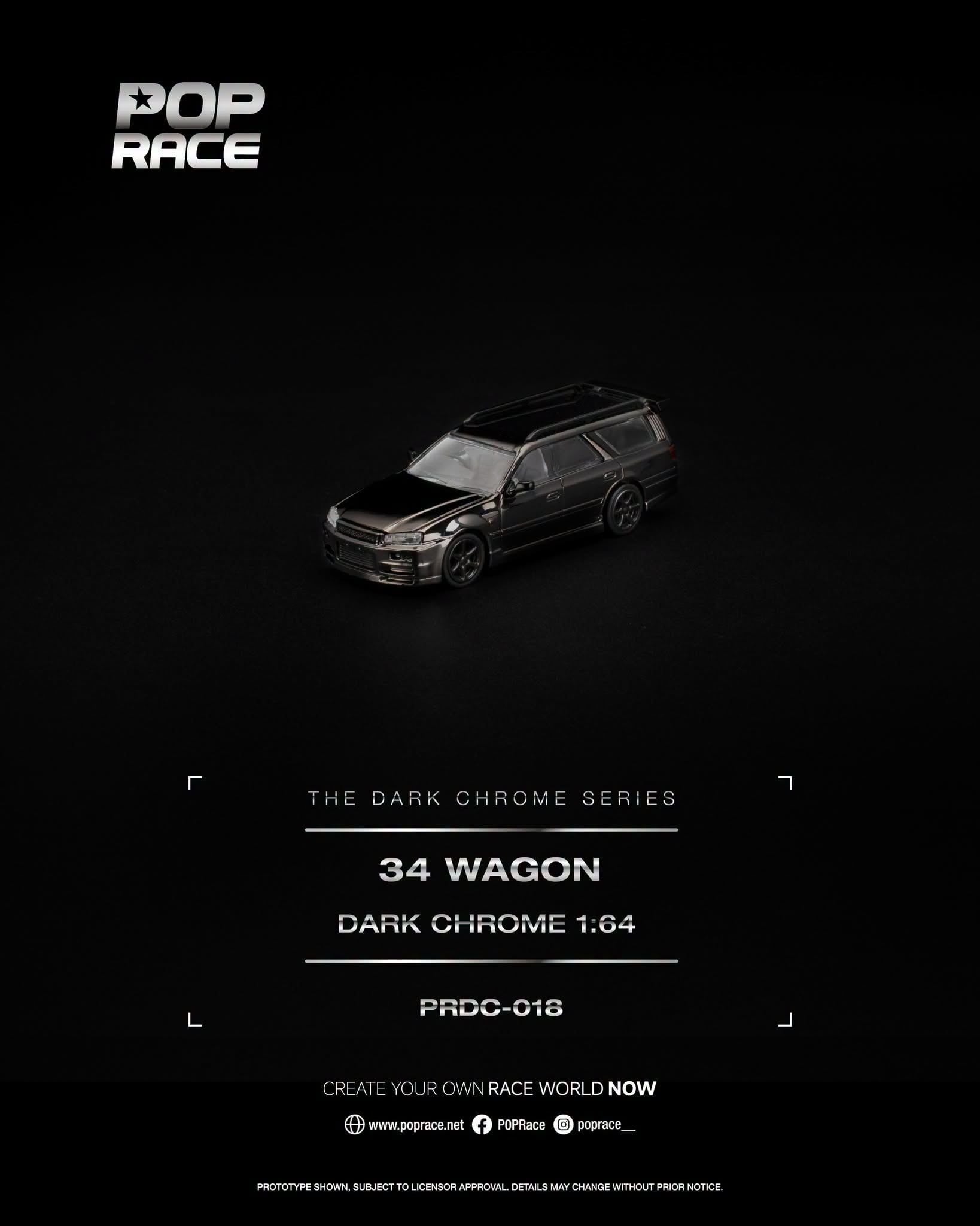  Mô hình xe R34 Wagon Dark Chrome tỉ lệ 1:64 Pop Race PRDC018 