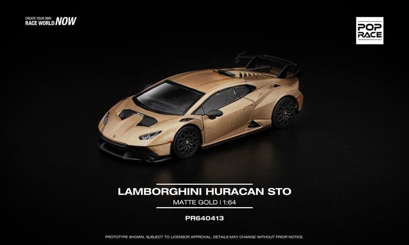  Mô hình xe Lamborghini Huracan STO matte gold mở được nắp máy - capo tỉ lệ 1:64 Poprace PR640413 