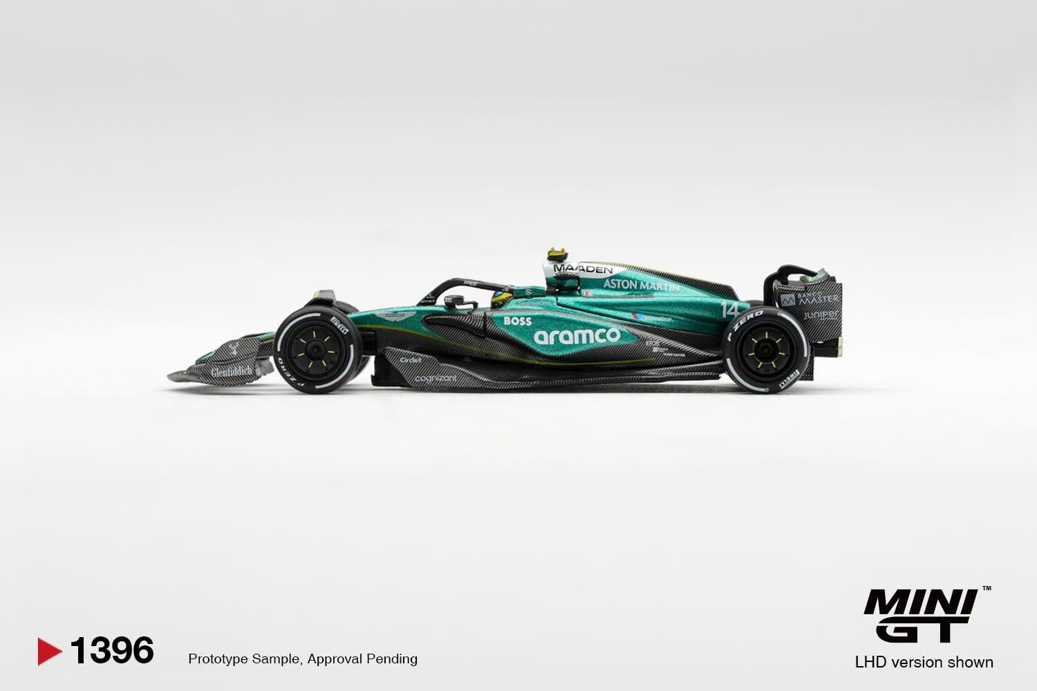  Mô hình xe Aston Martin AMR24 #14 Fernando Alonso 2024 F1 2024 Las Vegas GP bản card tỉ lệ 1:64 MiniGT MGT01396 