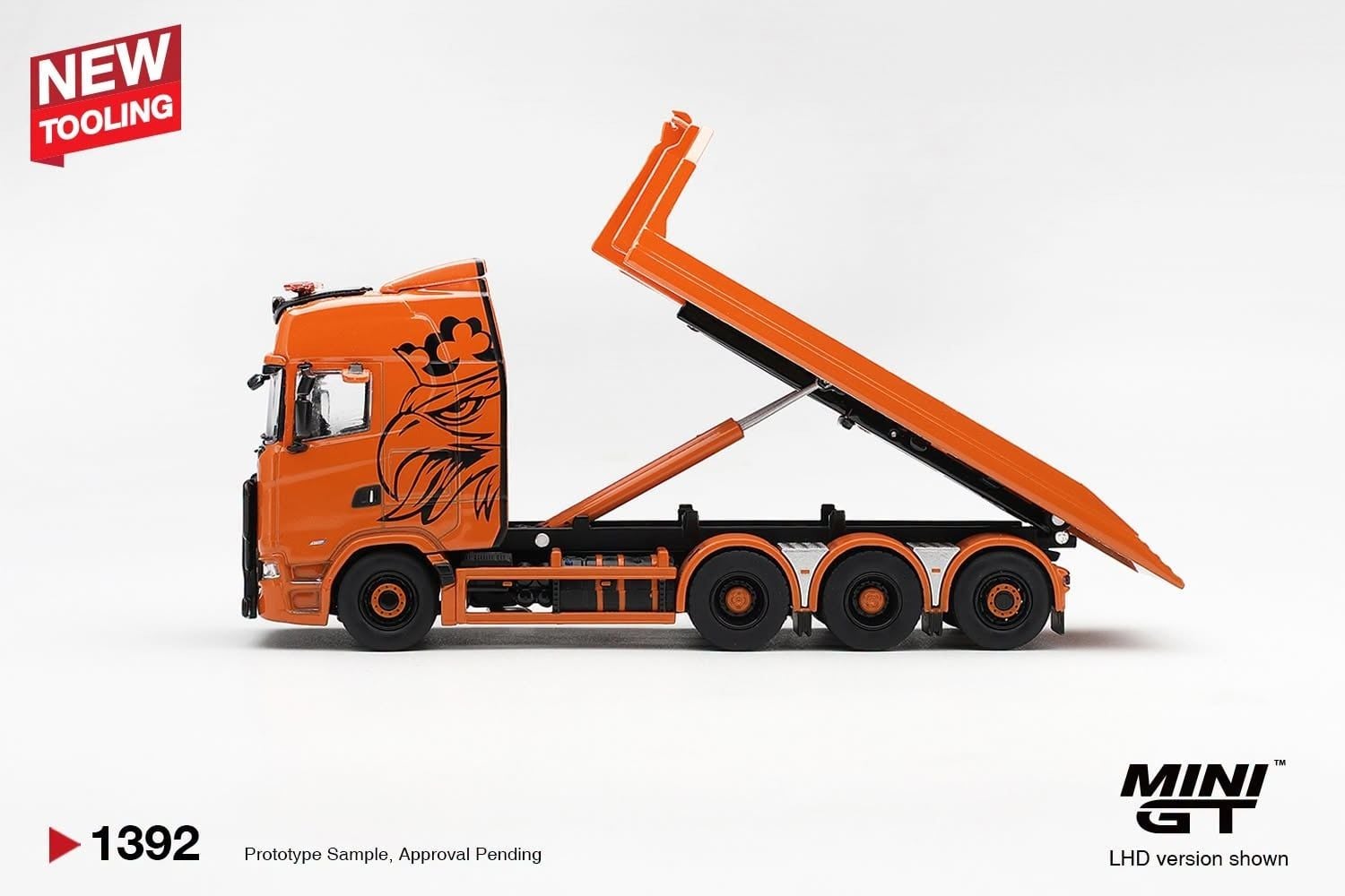  Mô hình xe Scania 770S B8x4NA Hooklift Flatbed Orange tỉ lệ 1:64 MiniGT MGT01392 