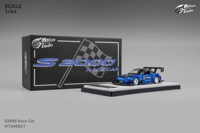  Mô hình xe Honda S2000 Race car Transparent Blue Eneos mở được capo tỉ lệ 1:64 MicroTurbo MT6408A7 