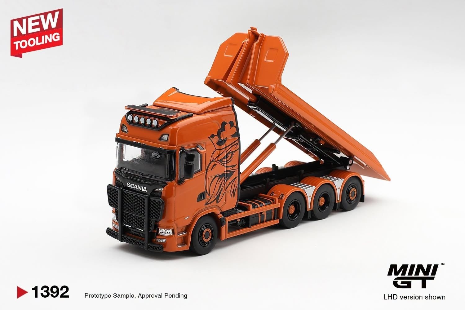  Mô hình xe Scania 770S B8x4NA Hooklift Flatbed Orange tỉ lệ 1:64 MiniGT MGT01392 