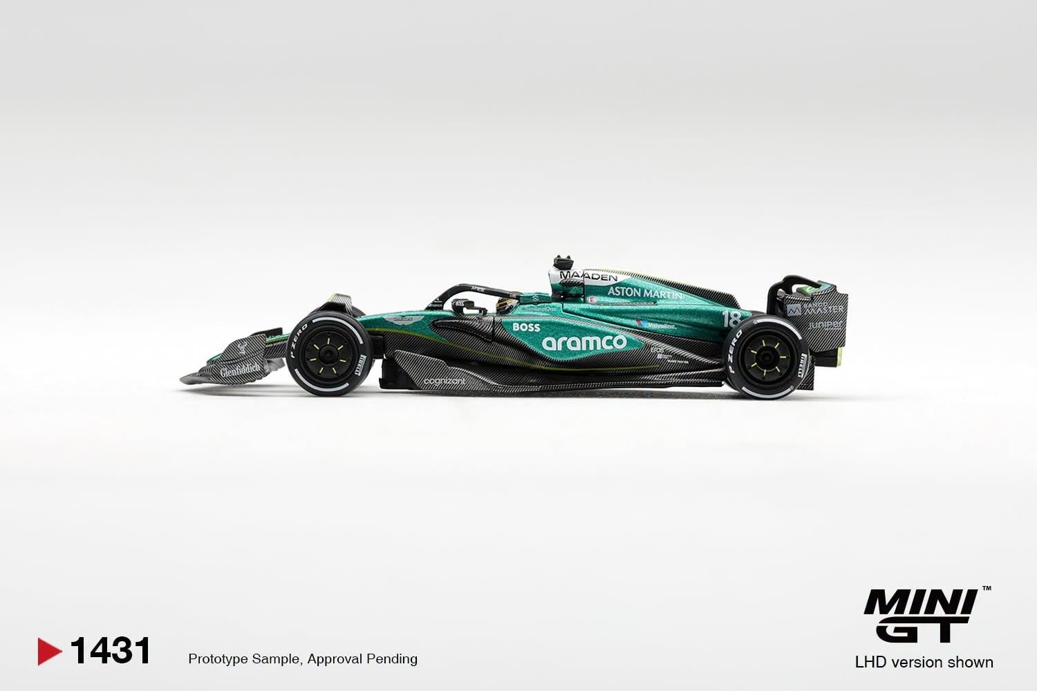  Mô hình xe Aston Martin AMR24 #18 Lance Stroll 2024 F1 2024 Las Vegas GP bản card tỉ lệ 1:64 MiniGT MGT01413 