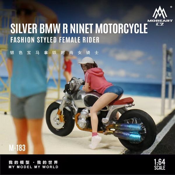  Mô hình xe mô tô và figure BMW Latte Fashion Female Knight Resin silver tỉ lệ 1:64 MoreArt MO222183 