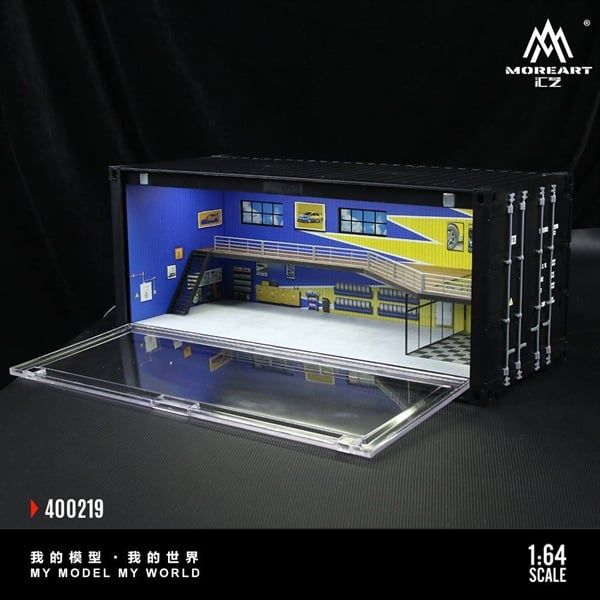  Hộp trưng bày mô container mo phỏng garage custom Spoon 2 tầng có đèn tỉ lệ 1:64 MoreArt MO400219 