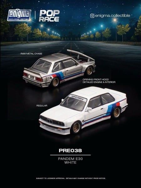  Mô hình xe BMW Pandem E30 White tỉ lệ 1:64 Pop Race PRE038 