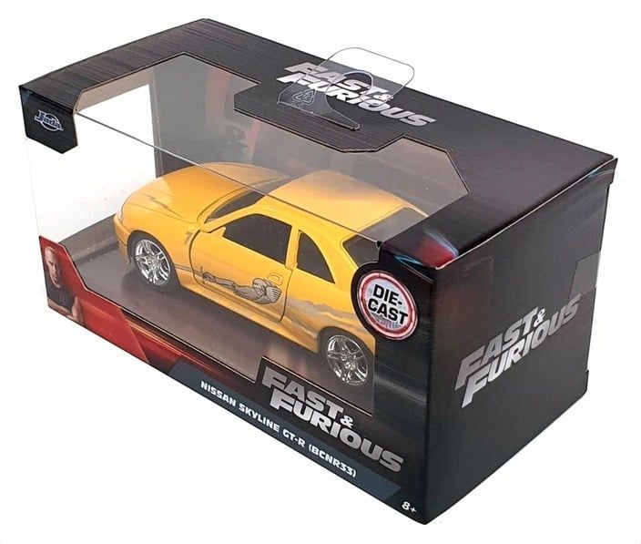  Mô hình xe Leon's Nissan Skyline GT-R (BCNR33), Yellow Fast & Furious tỉ lệ 1:32 Jada 24075-44 