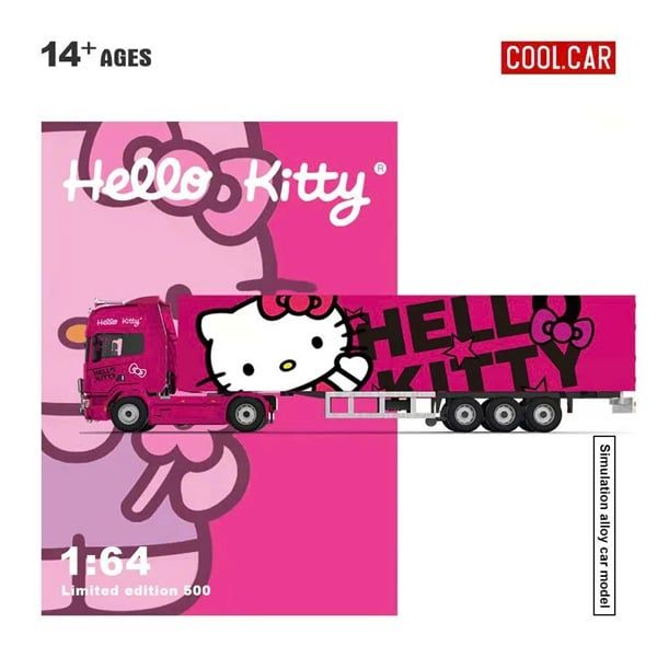  Mô hình xe Container Truck Kitty cat deep pink paint simulation Alloy Car Model tỉ lệ 1:64 CoolCar 