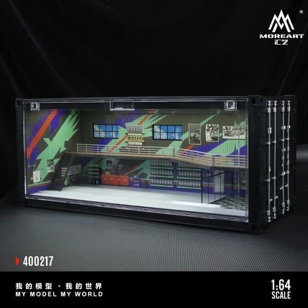  Hộp trưng bày container mô phỏng Repair shop HKS model có tầng - có đèn 38.7x16x16.5cm tỉ lệ 1:64 MoreArt MO400217 
