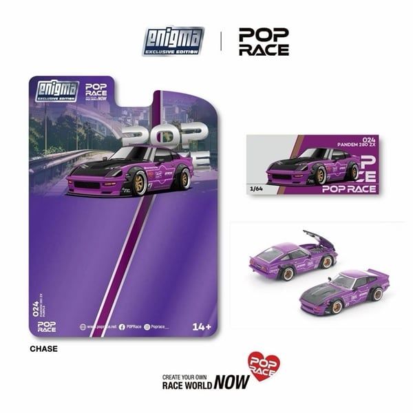 Mô hình xe Pandem 280ZX Purple bản card tỉ lệ 1:64 Poprace x Enigma PRE024 