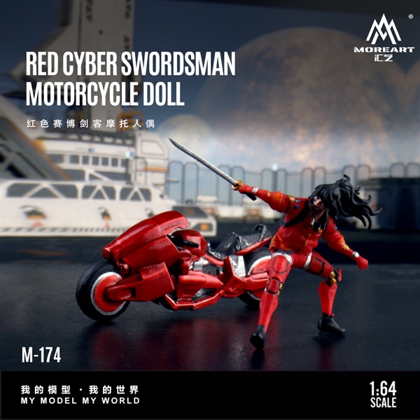  Mô hình nhân vật set xe và figure Red Cyber ​​Swordsman Motorcycle Doll tỉ lệ 1:64 MoreArt MO222174 