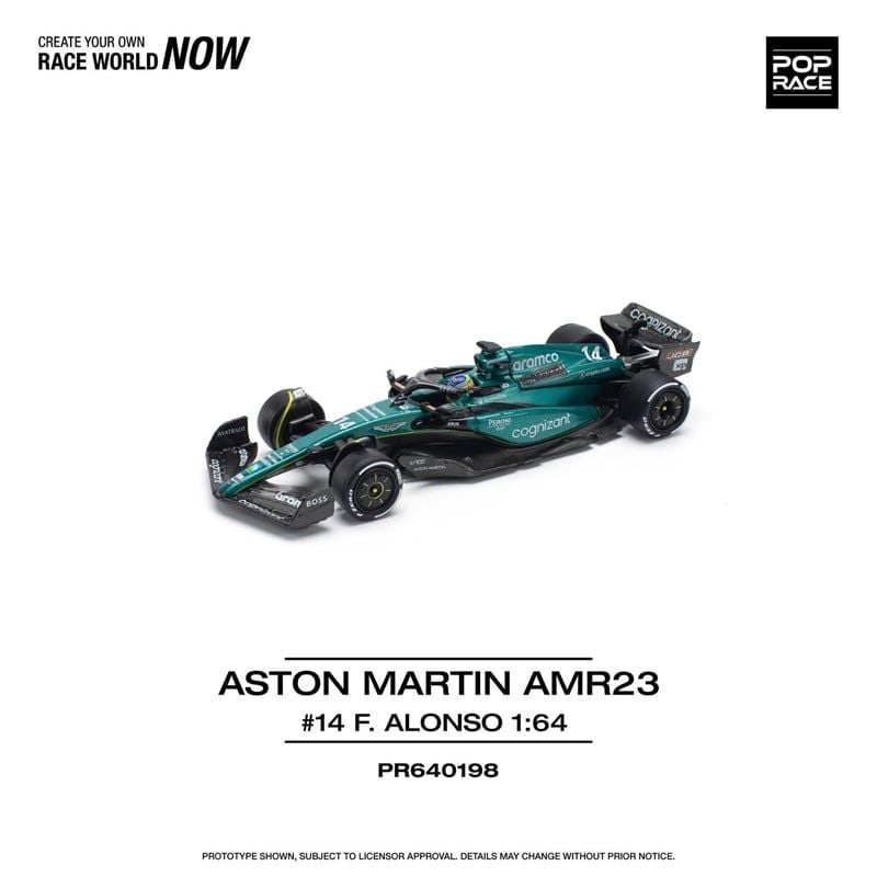  Mô hình xe Aston Martin AMR23 F1 NO.14 F.ALONSO tỉ lệ 1:64 Pop Race PR640198 