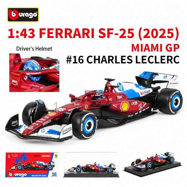  Mô hình xe đua F1 Formula 1 Ferrari SF25 Miami GP 2025 tỉ lệ 1:43 Bburago OT43026 