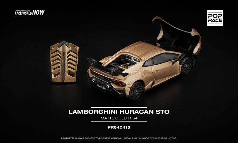  Mô hình xe Lamborghini Huracan STO matte gold mở được nắp máy - capo tỉ lệ 1:64 Poprace PR640413 
