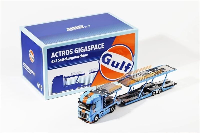  Mô hình xe tải kéo Mercedes Benz Actros Truck vận chuyển xe tỉ lệ 1:64 Shadow Pro Gulf KS-069-619 