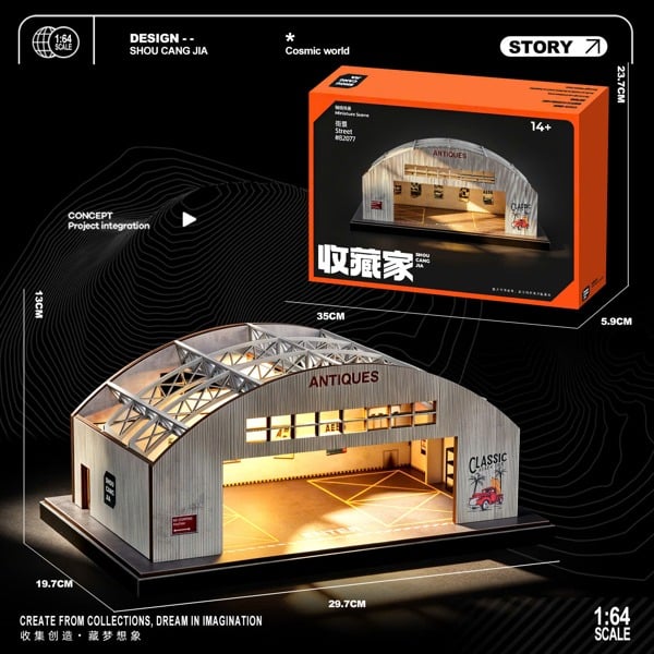  Hộp trưng bày mô phỏng garage nhà kho kích thước tỉ lệ 1:64 Shou Cang Jia SCJ82077 