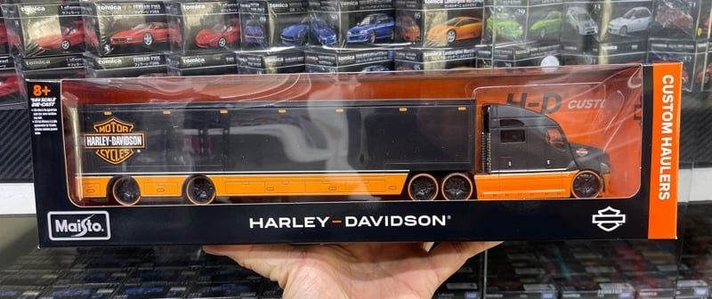  Mô hình xe container Harley Davidson black Delivery Truck - Design Custom Haulers 35x4.5x6.5cm tỉ lệ 1:64 Maisto 11516 