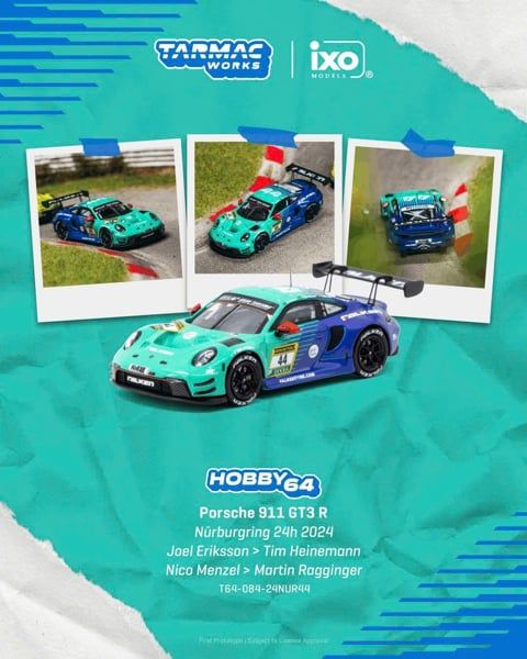  Mô hình xePorsche 911 GT3 R Nürburgring 24h 2024 tỉ lệ 1:64 Tarmac Works T64-084-24NUR44 
