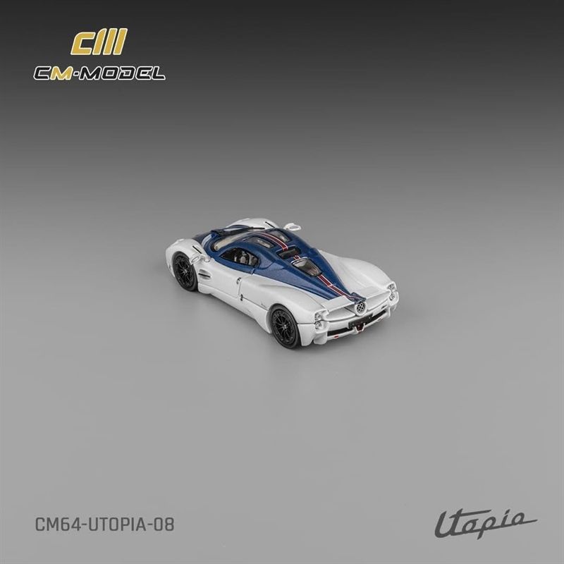  Mô hinh xe Pagani Utopia Bianco Benny with Blu Francia Carbon & Rosso Monza Stripe tỉ lệ 1:64 CM Model CM64-Utopia-08 