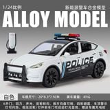  Mô hình xe Tesla Model Y cảnh sát kèm trụ sạc full open - có đèn - âm thanh tỉ lệ 1:24 Alloy Model OT24104 