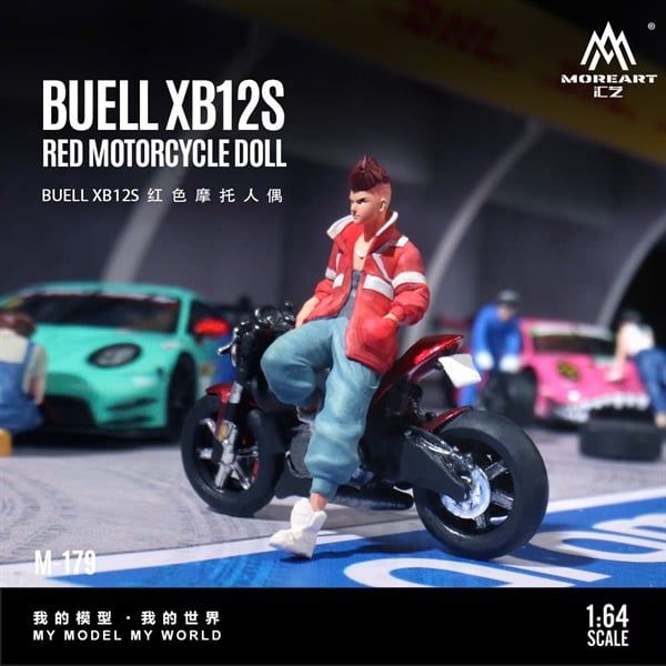  Mô hình nhân vật figure và xe mô tô Buell XB12S Red Motorcycle Doll Simulation tỉ lệ 1:64 MoreArt MO222179 