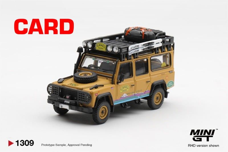  Mô hình xe Land Rover Defender 110 1998 Camel Trophy Tierra del Fuego CT.10 USA bản card tỉ lệ 1:64 MiniGT MGT01309 