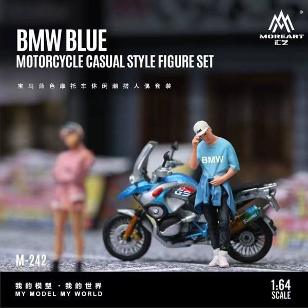  Mô hình nhân vật figure và xe mô tô BMW Blue Motorcycle Casual Style tỉ lệ 1:64 MoreArt MO222242 