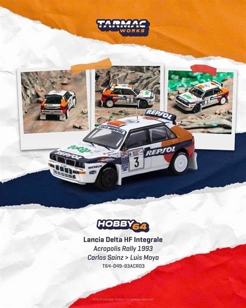  Mô hình xe Lancia Delta HF Integrale – Acropolis Rally 1993 (Carlos Sainz / Luis Moya) tỉ lệ 1:64 Tarmac Works T64-049-93ACR03 