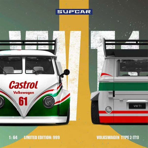  Mô hình xe Volkswagen T1 Castrol 61 Livery Simulated Alloy Car Model tỉ lệ 1:64 Supcar SC SC642951 