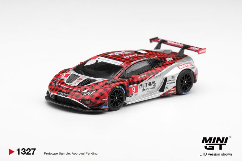  Mô hình xe Lamborghini Huracan GT3 EVO2 #9 Pfaff Motorsports 2025 IMSA WeatherTech GTD Pro bản card tỉ lệ 1:64 MiniGT MGT01327 