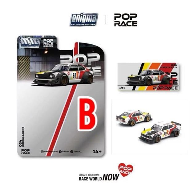  Mô hình xe Toyota Corolla KE25 Racing bản card tỉ lệ 1:64 Pop Race PRE034 