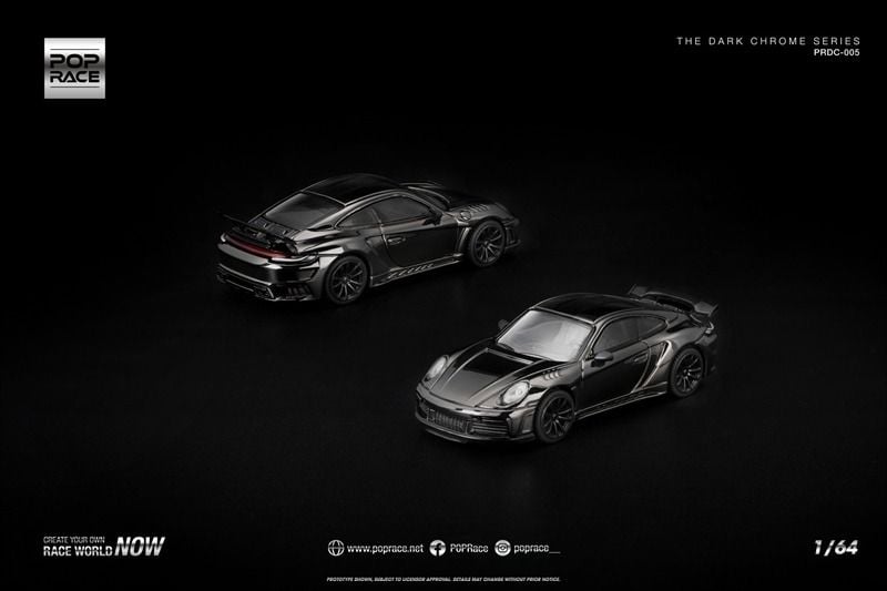  Mô hình xe Porsche 992 Stinger GTR Dark Chrome tỉ lệ 1:64 Poprace PRDC005 