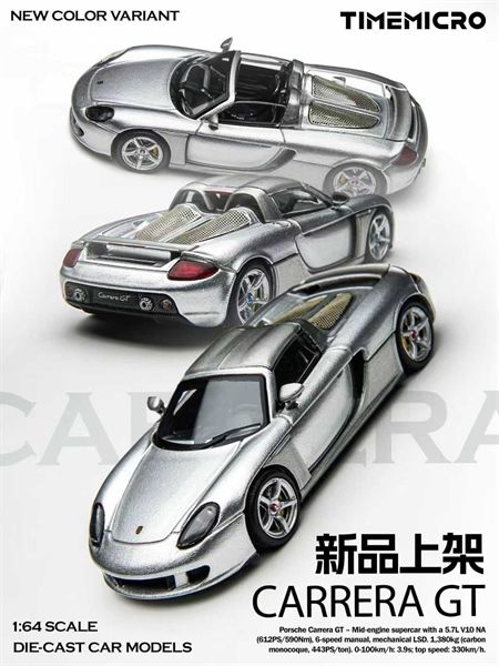  Mô hình xe Porsche Carrera GT Silver tỉ lệ 1:64 Time micro TM645912 
